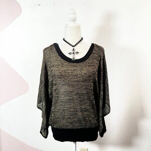 Vtg Y2K Batwing Top Black Gold 2000s Goth 90s Festival Large